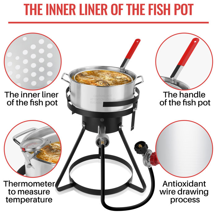 AiYchen Propane Outdoor Fish Fryer Set, 10 Quart Aluminum Seafood